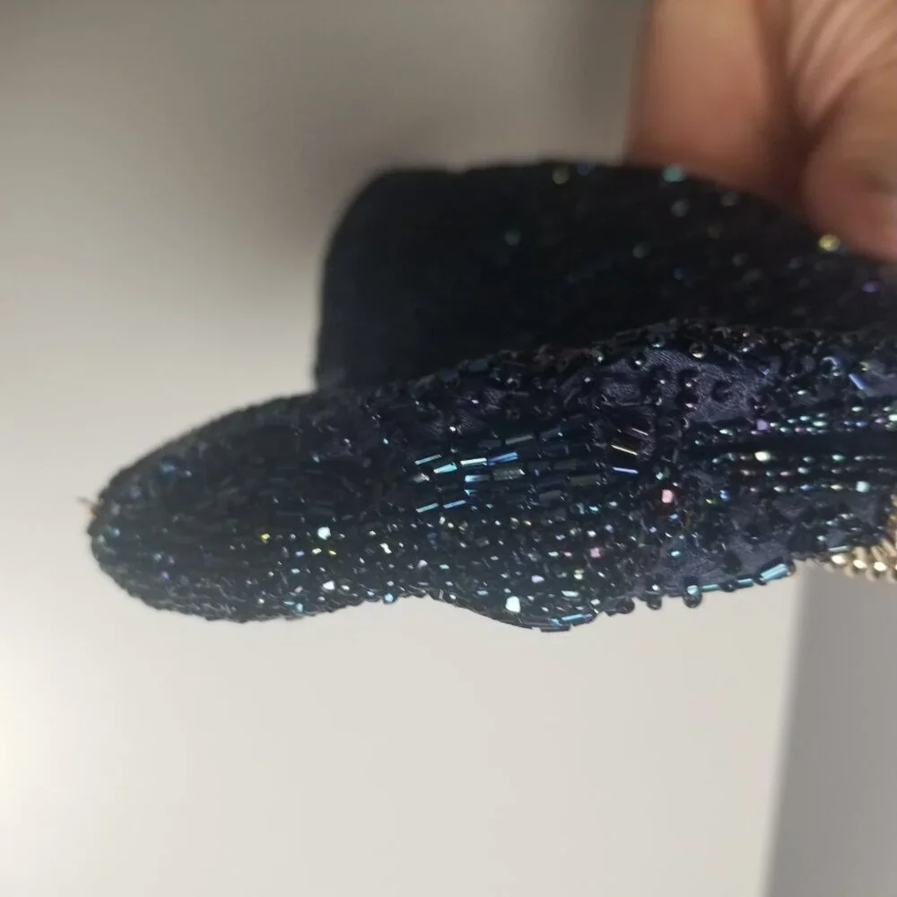 Vintage Frances Hirsch Handmade Beaded Navy Clutch Purse 50s 60s